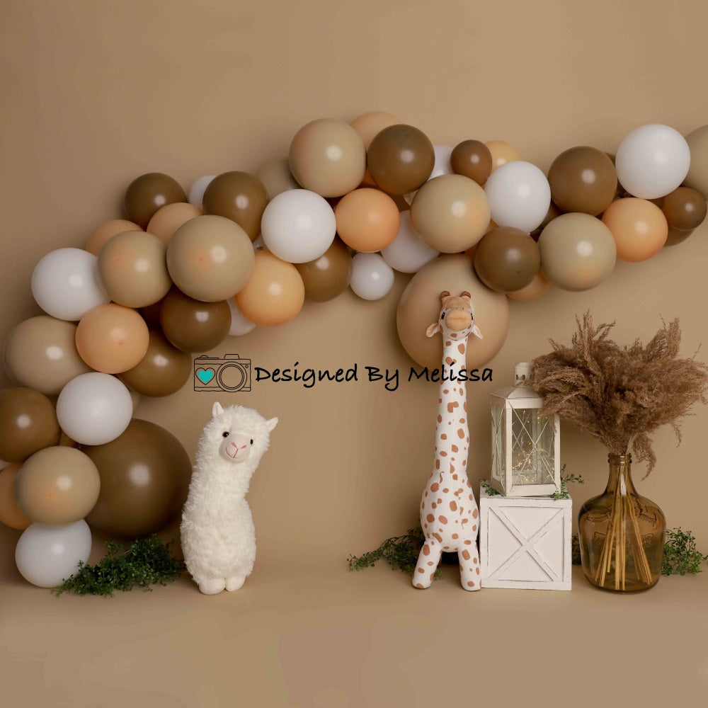 Kate Boho Birthday Llama Backdrop Brown Designed by Melissa King - Kate Backdrop AU