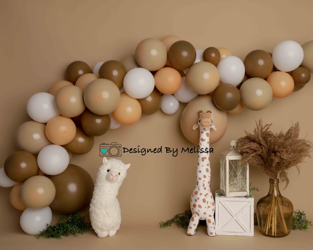 Kate Boho Birthday Llama Backdrop Brown Designed by Melissa King - Kate Backdrop AU