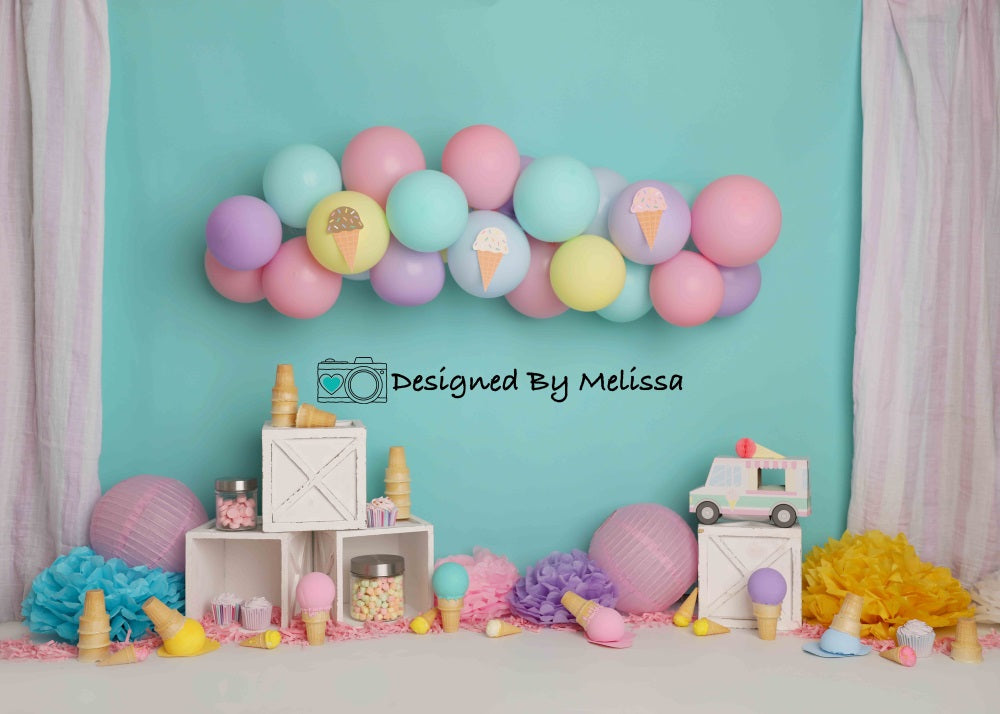 Kate Ice Cream Birthday Backdrop Party Designed by Melissa King - Kate Backdrop AU