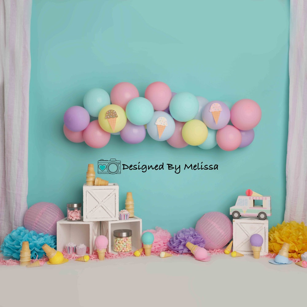 Kate Ice Cream Birthday Backdrop Party Designed by Melissa King - Kate Backdrop AU