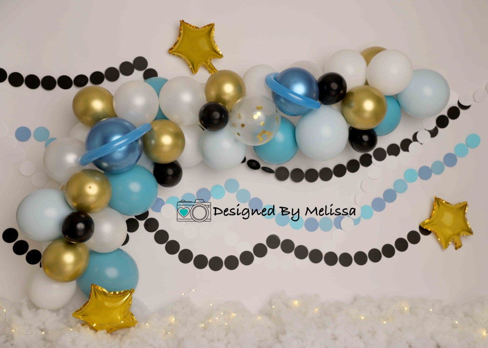 Kate Space Blue Gold Backdrop Balloons Designed by Melissa King - Kate Backdrop AU