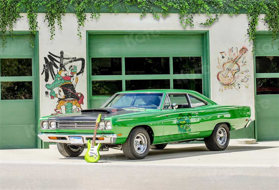 Kate Spring Backdrop Graffiti Guitar Green Coupe Car for Photography - Kate Backdrop AU
