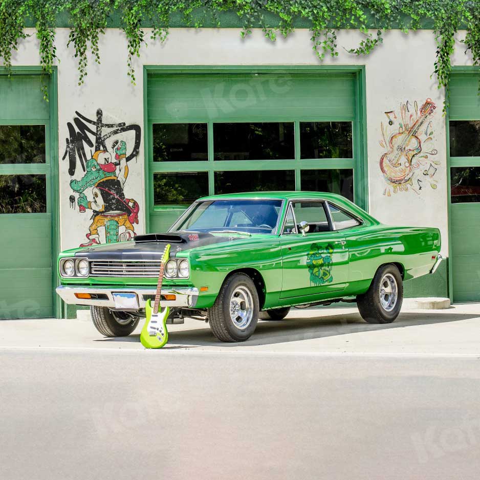 Kate Spring Backdrop Graffiti Guitar Green Coupe Car for Photography - Kate Backdrop AU