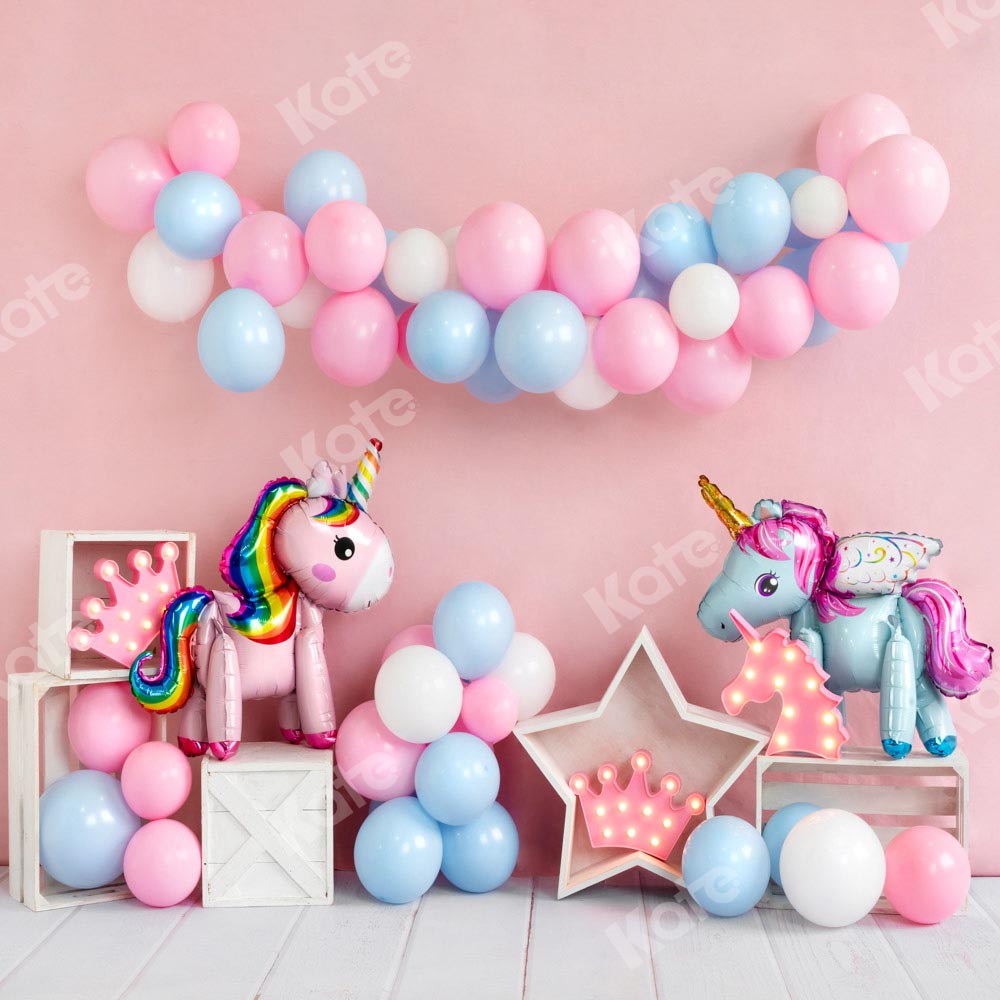 Kate Unicorn Pink Birthday Backdrop Balloons Designed by Emetselch - Kate Backdrop AU