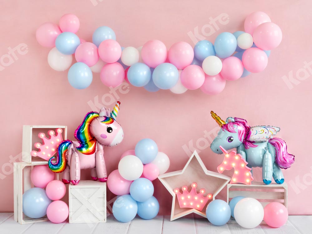 Kate Unicorn Pink Birthday Backdrop Balloons Designed by Emetselch - Kate Backdrop AU