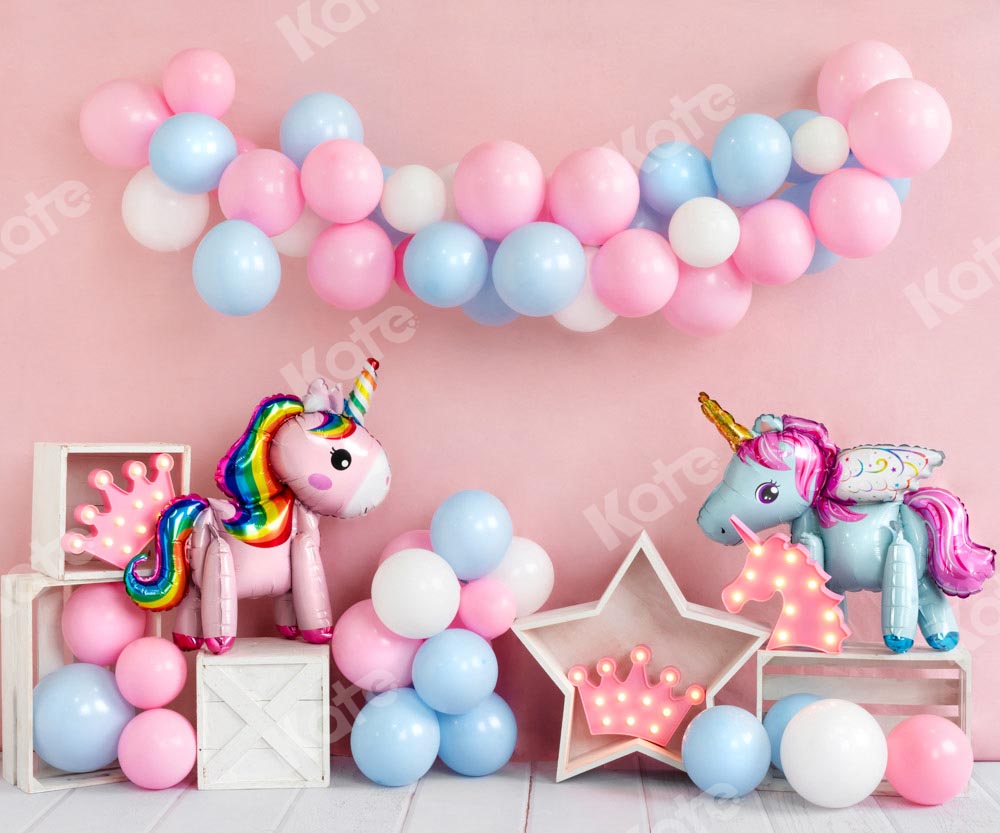Kate Unicorn Pink Birthday Backdrop Balloons Designed by Emetselch - Kate Backdrop AU