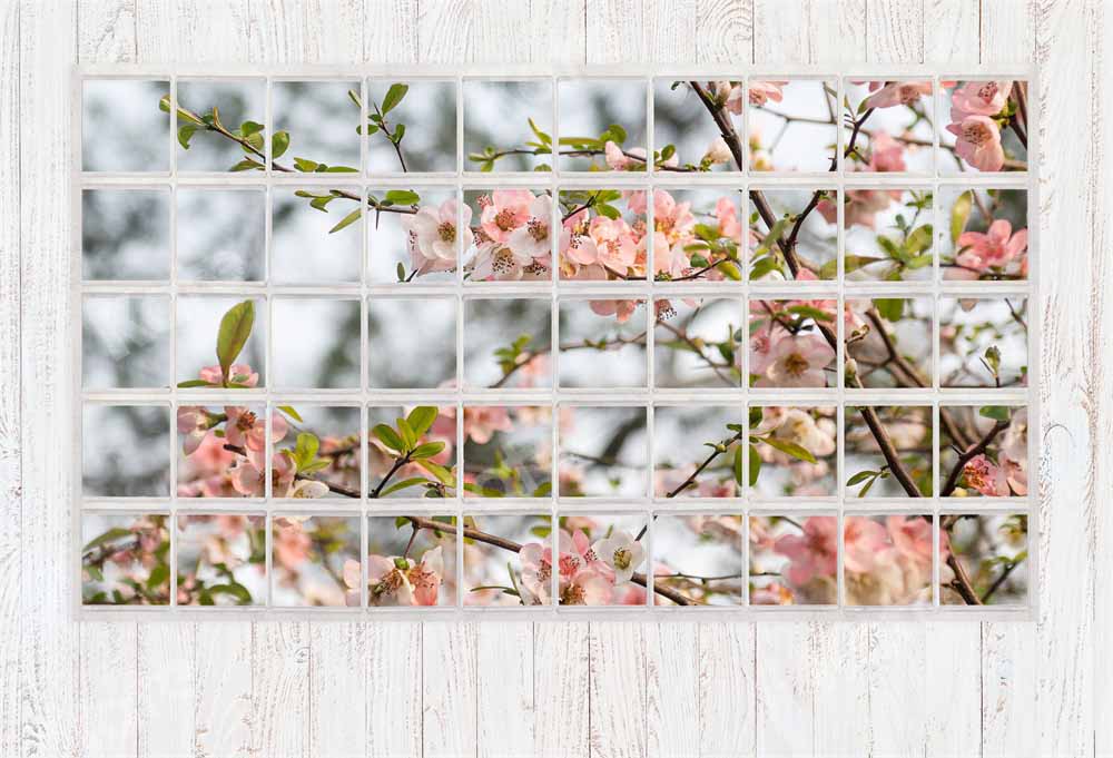Kate Spring Window Backdrop Flowers White Wood Grain Designed by Emetselch - Kate Backdrop AU