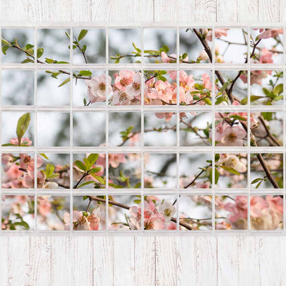 Kate Spring Window Backdrop Flowers White Wood Grain Designed by Emetselch - Kate Backdrop AU