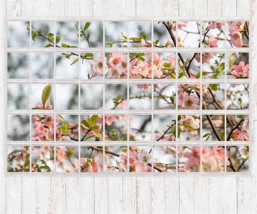 Kate Spring Window Backdrop Flowers White Wood Grain Designed by Emetselch - Kate Backdrop AU
