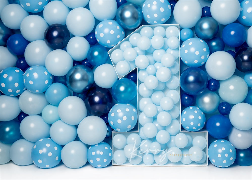 Kate Blue Balloon Wall Backdrop First Birthday Cake Smash for Photography Designed by Kerry Anderson - Kate Backdrop AU