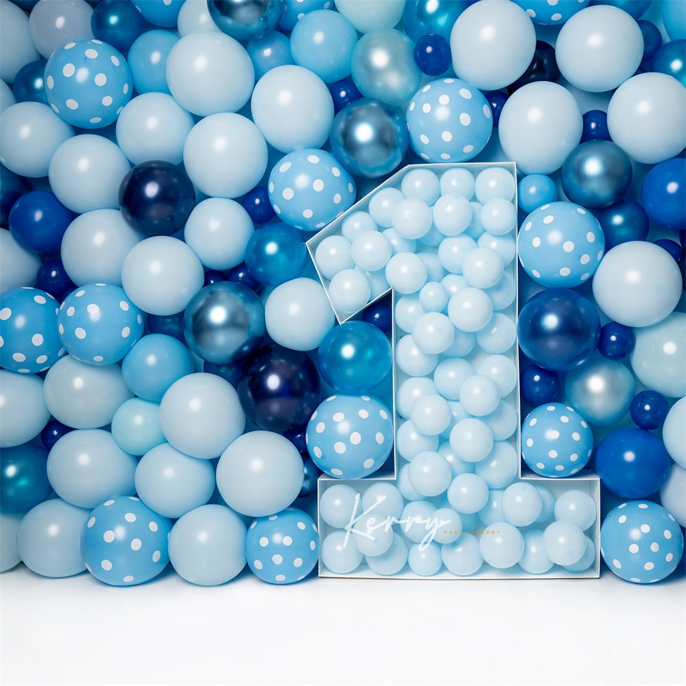 Kate Blue Balloon Wall Backdrop First Birthday Cake Smash for Photography Designed by Kerry Anderson - Kate Backdrop AU