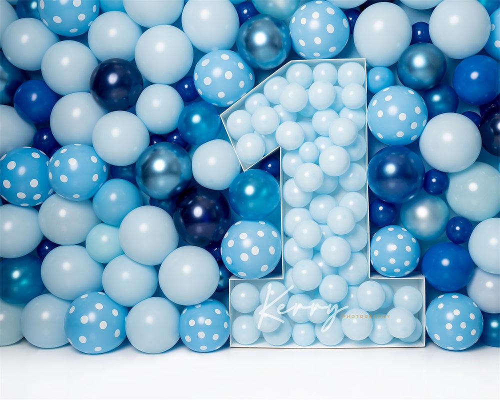 Kate Blue Balloon Wall Backdrop First Birthday Cake Smash for Photography Designed by Kerry Anderson - Kate Backdrop AU