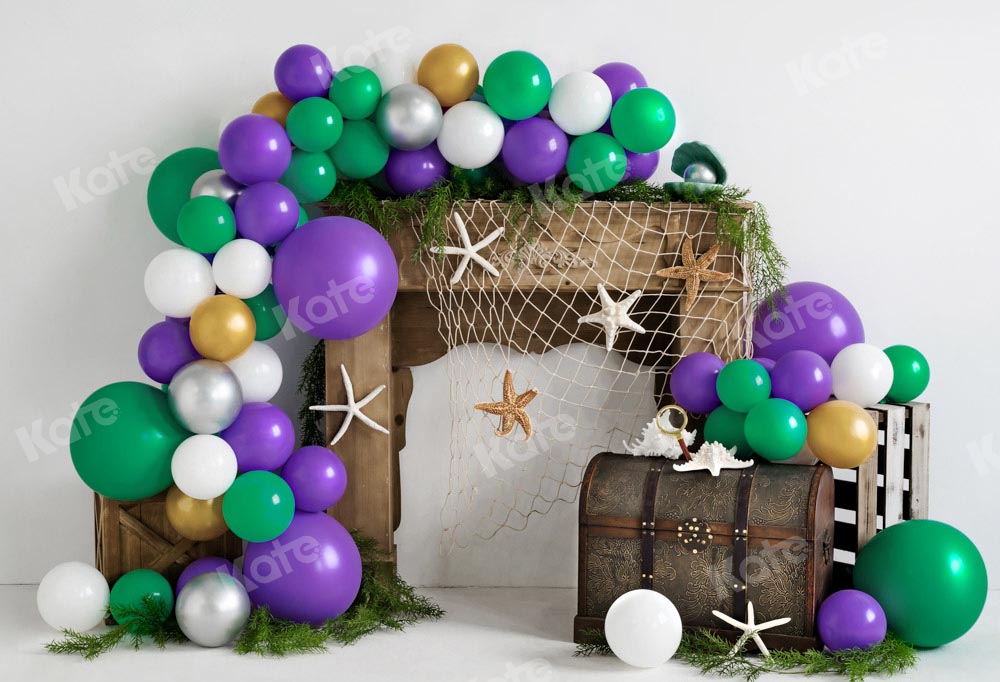 Kate Mermaid Birthday Summer Backdrop Balloon Designed by Emetselch - Kate Backdrop AU
