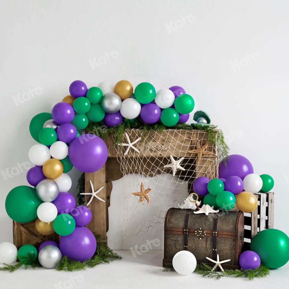 Kate Mermaid Birthday Summer Backdrop Balloon Designed by Emetselch - Kate Backdrop AU