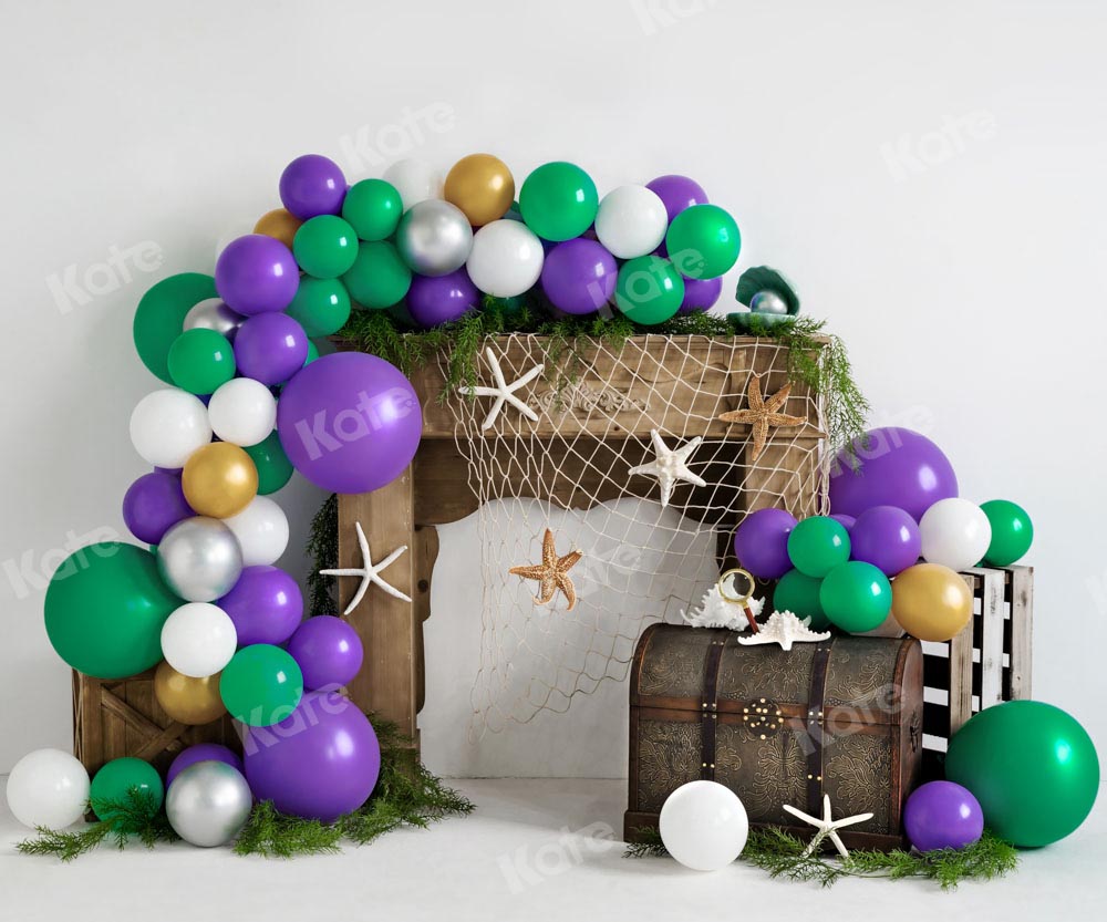 Kate Mermaid Birthday Summer Backdrop Balloon Designed by Emetselch - Kate Backdrop AU