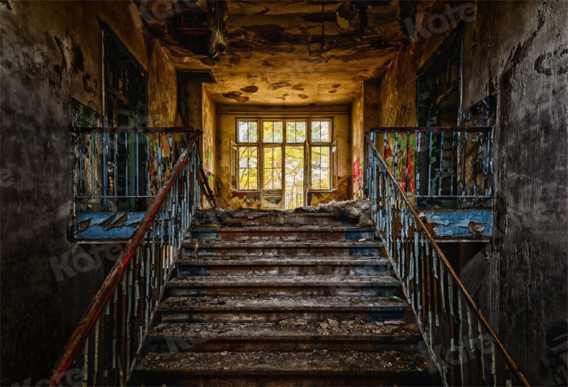 Kate Retro Grand Staircase Backdrop Abandoned Building for Photography - Kate Backdrop AU