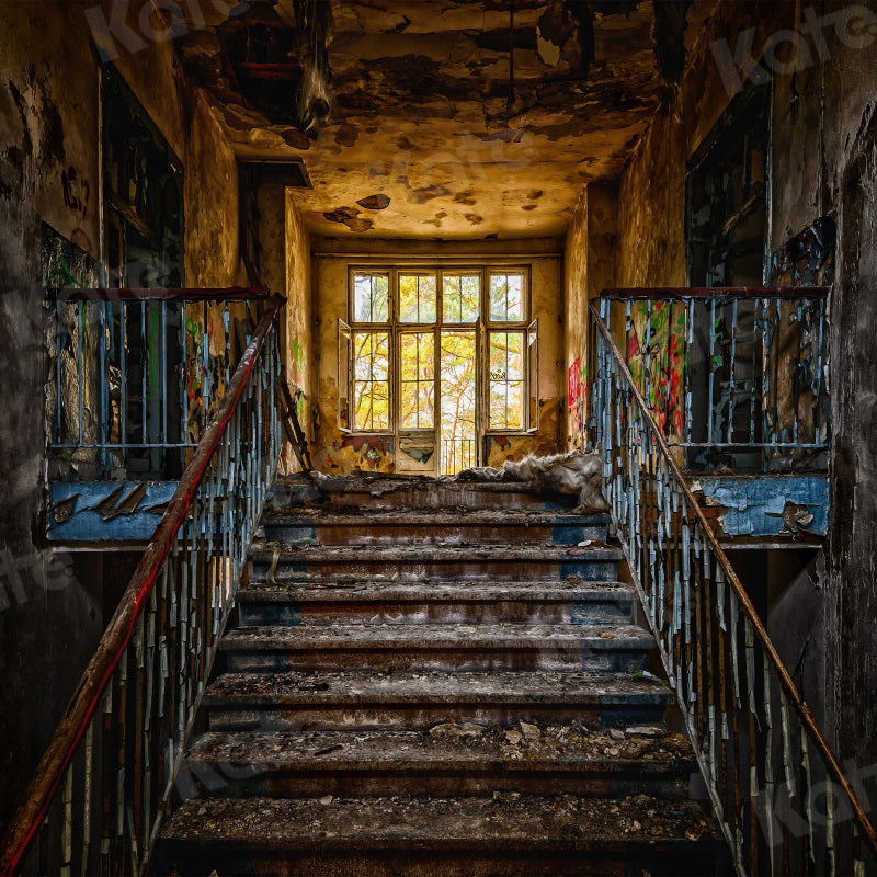 Kate Retro Grand Staircase Backdrop Abandoned Building for Photography - Kate Backdrop AU