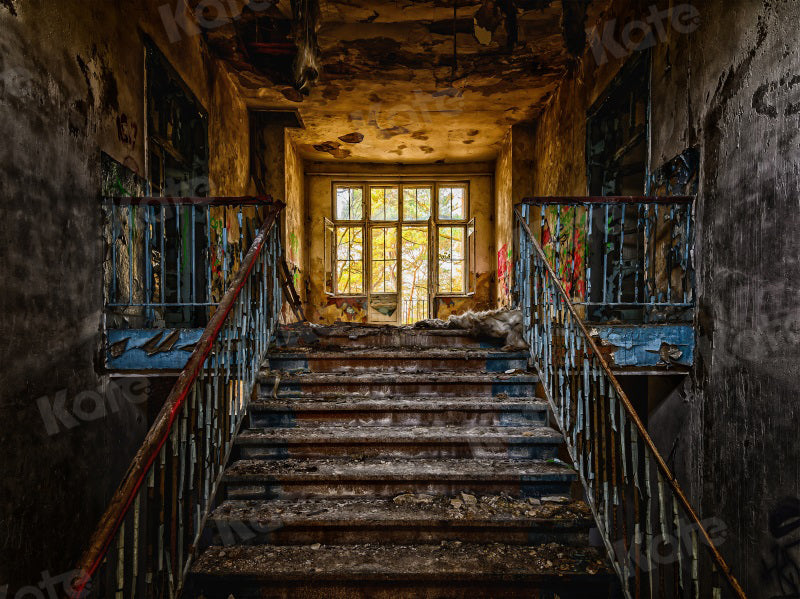 Kate Retro Grand Staircase Backdrop Abandoned Building for Photography - Kate Backdrop AU
