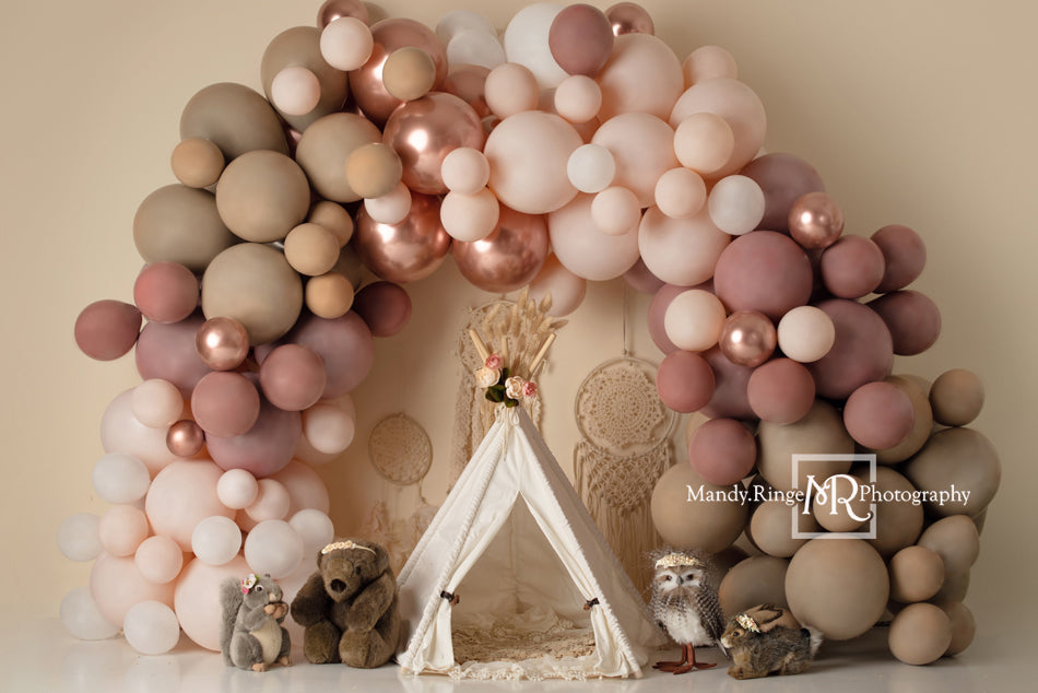 Kate Girl Boho Balloons Backdrop Wild One Animals Designed by Mandy Ringe Photography - Kate Backdrop AU