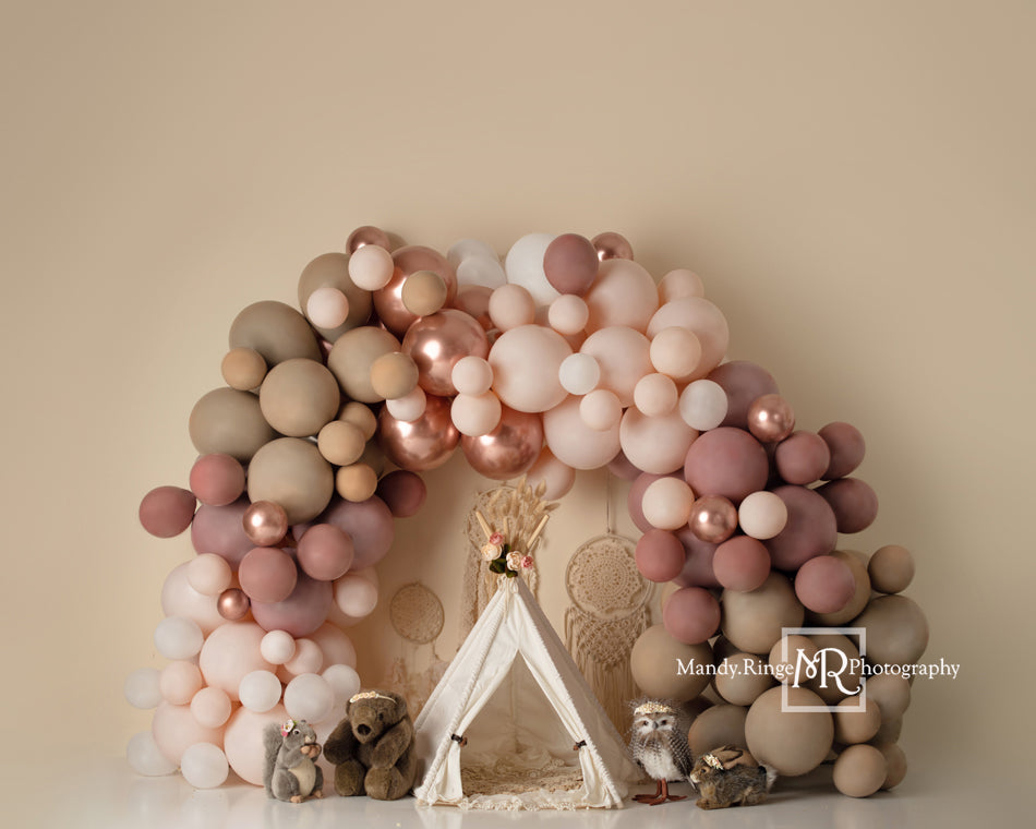 Kate Girl Boho Balloons Backdrop Wild One Animals Designed by Mandy Ringe Photography - Kate Backdrop AU