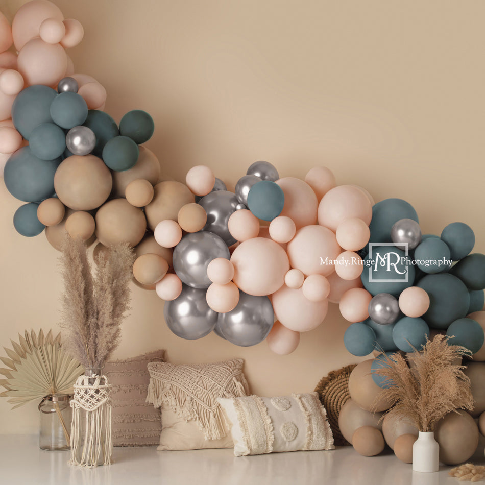 Kate Matte Boho Balloons Backdrop Macrame Pillows Designed by Mandy Ringe Photography - Kate Backdrop AU