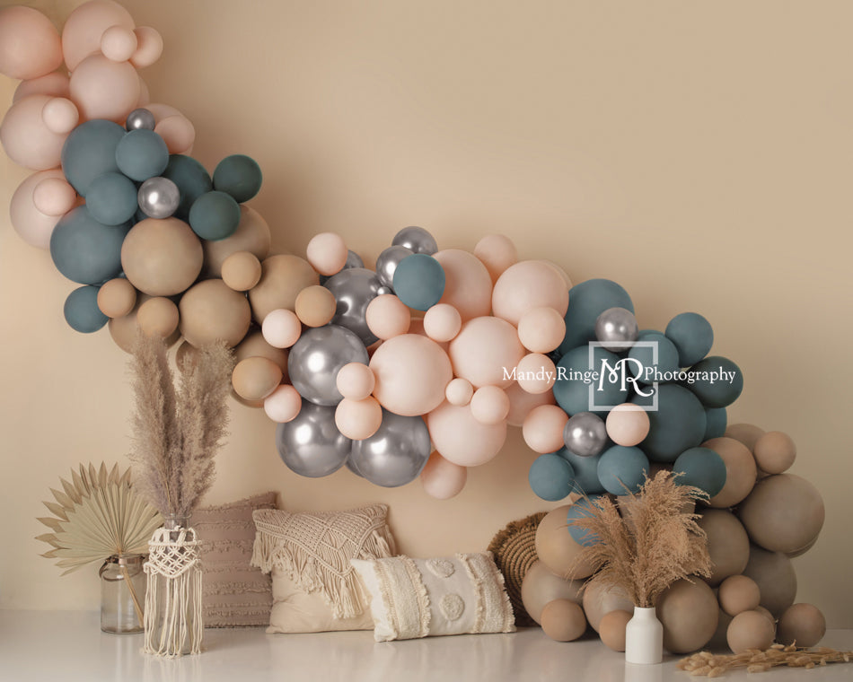 Kate Matte Boho Balloons Backdrop Macrame Pillows Designed by Mandy Ringe Photography - Kate Backdrop AU