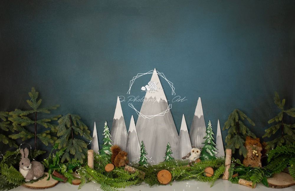 Kate Wild Mountain Backdrop Animal Cake Smash for Photography Designed by Jenna Onyia - Kate Backdrop AU