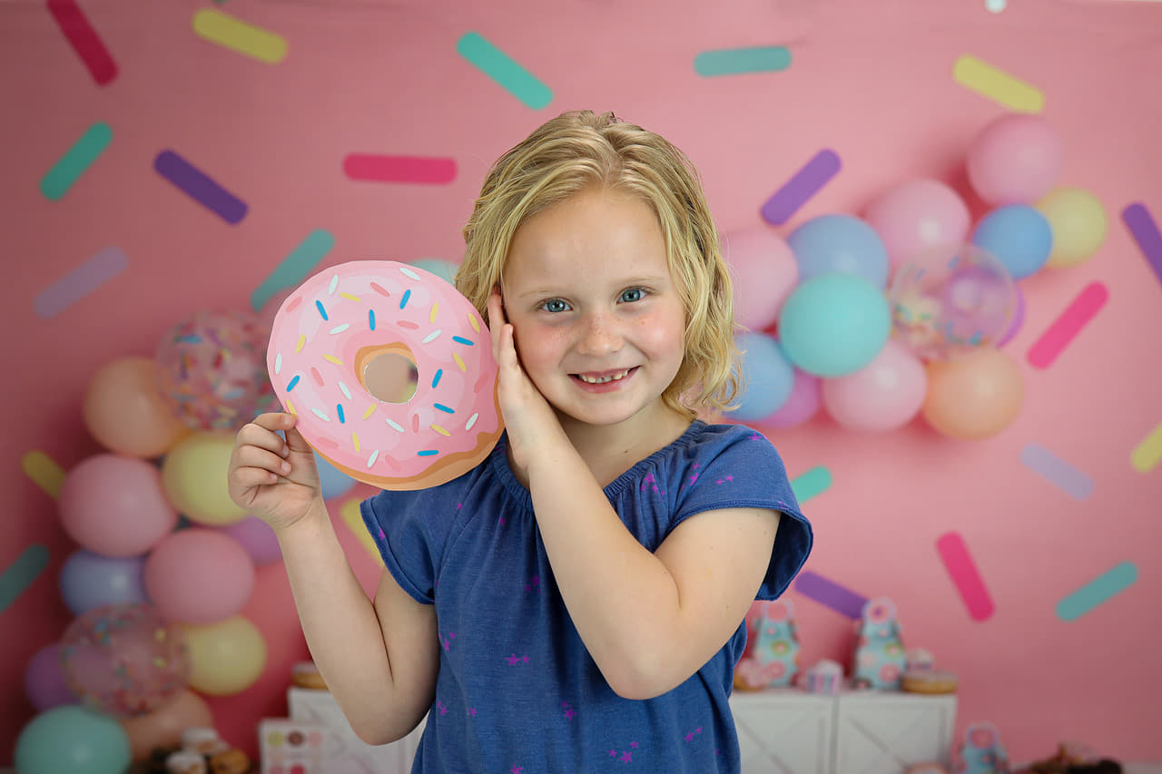 Kate Pink Donut Party Backdrop Cake Smash Designed by Melissa King - Kate Backdrop AU