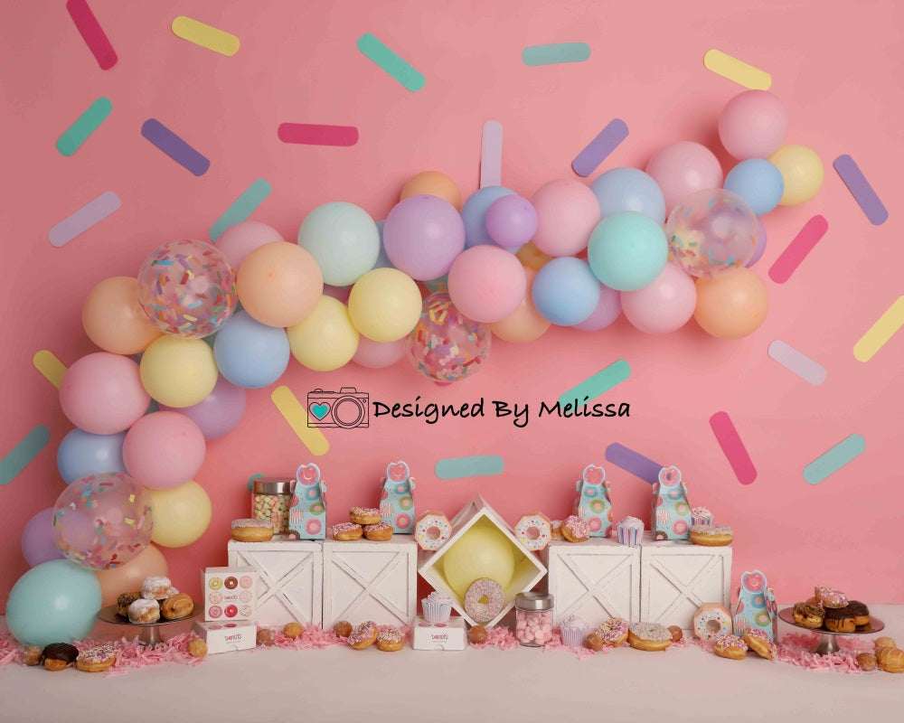 Kate Pink Donut Party Backdrop Cake Smash Designed by Melissa King - Kate Backdrop AU