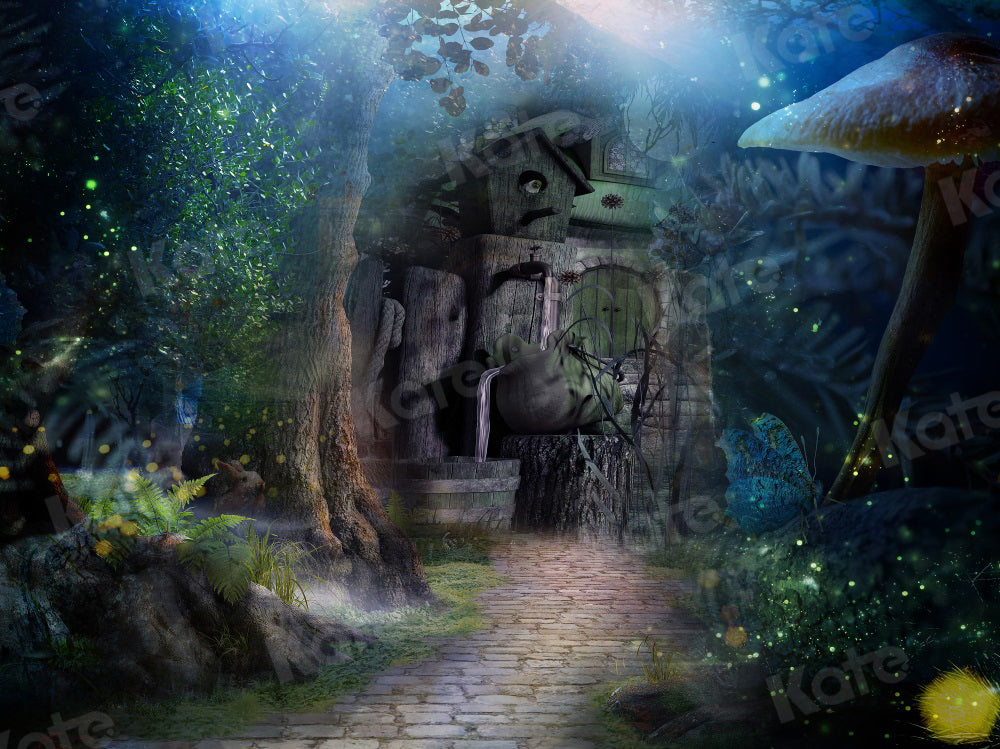 Kate Fantasy Forest Cabin Backdrop Mushroom for Photography - Kate Backdrop AU