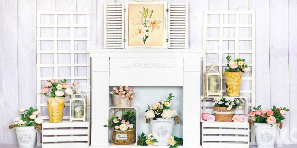 Kate White Fireplace Spring Backdrop Designed by Emetselch - Kate Backdrop AU