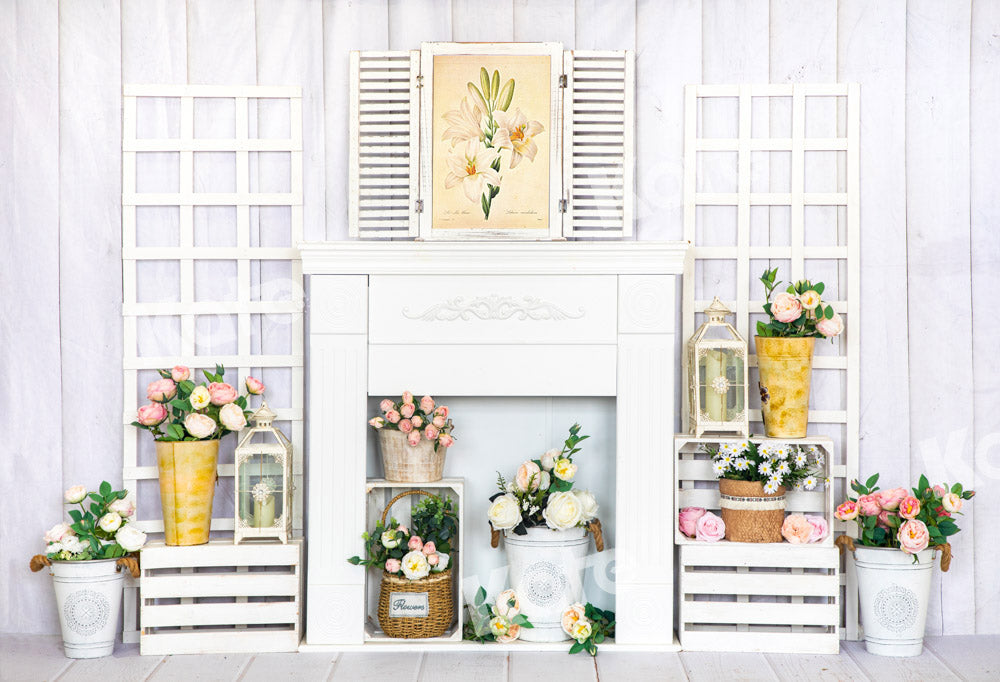 Kate White Fireplace Spring Backdrop Designed by Emetselch - Kate Backdrop AU