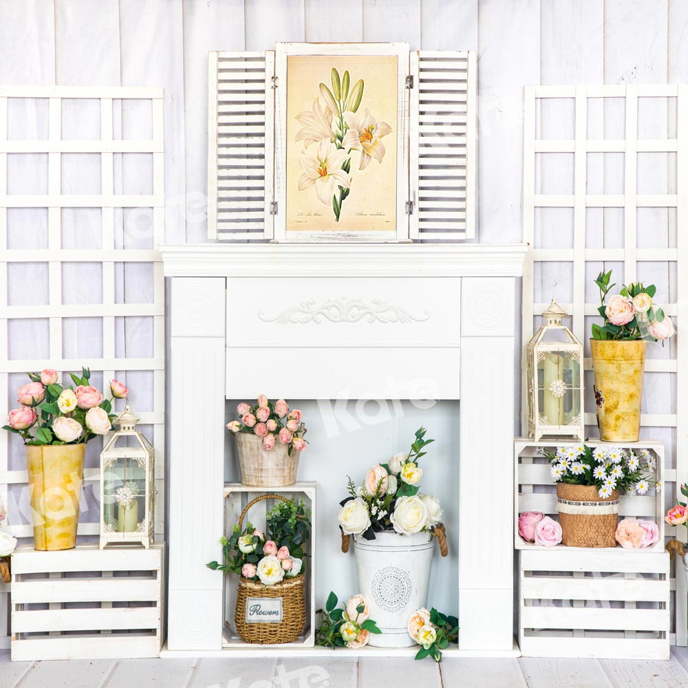 Kate White Fireplace Spring Backdrop Designed by Emetselch - Kate Backdrop AU