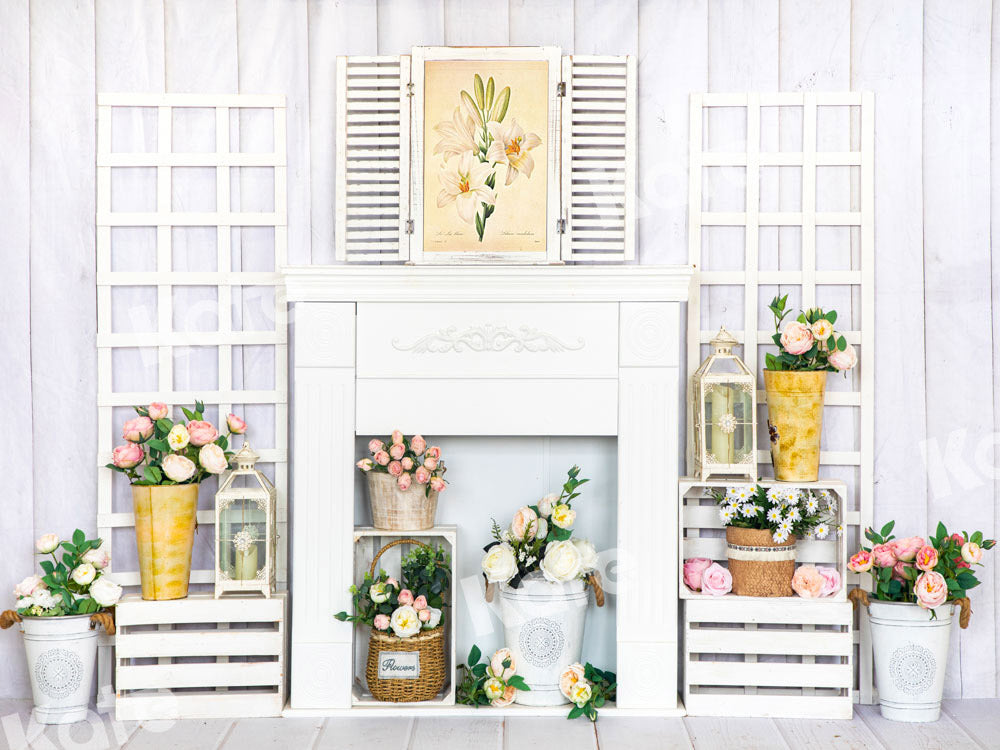 Kate White Fireplace Spring Backdrop Designed by Emetselch - Kate Backdrop AU
