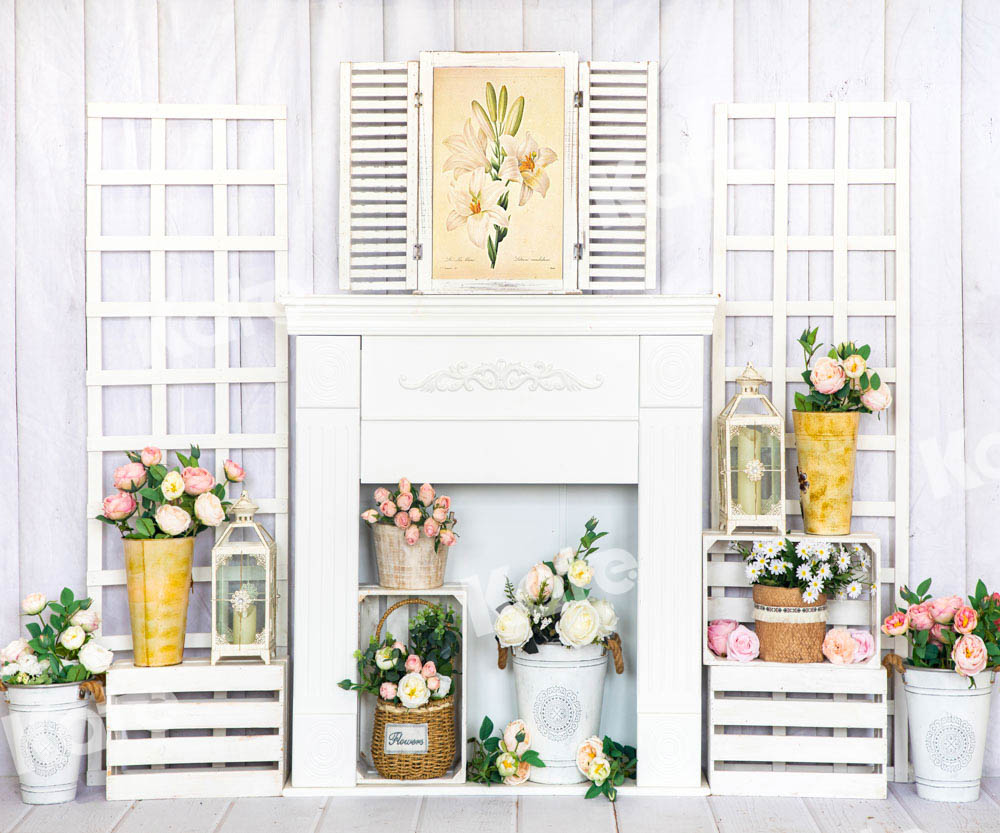 Kate White Fireplace Spring Backdrop Designed by Emetselch - Kate Backdrop AU