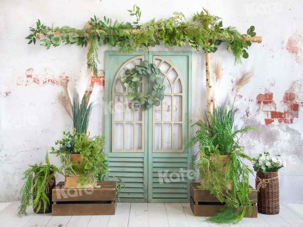 Kate Spring/Summer Green Plants Backdrop Barn Door Designed by Emetselch - Kate Backdrop AU