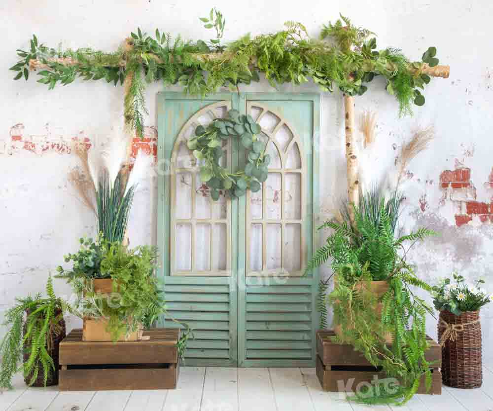Kate Spring/Summer Green Plants Backdrop Barn Door Designed by Emetselch - Kate Backdrop AU