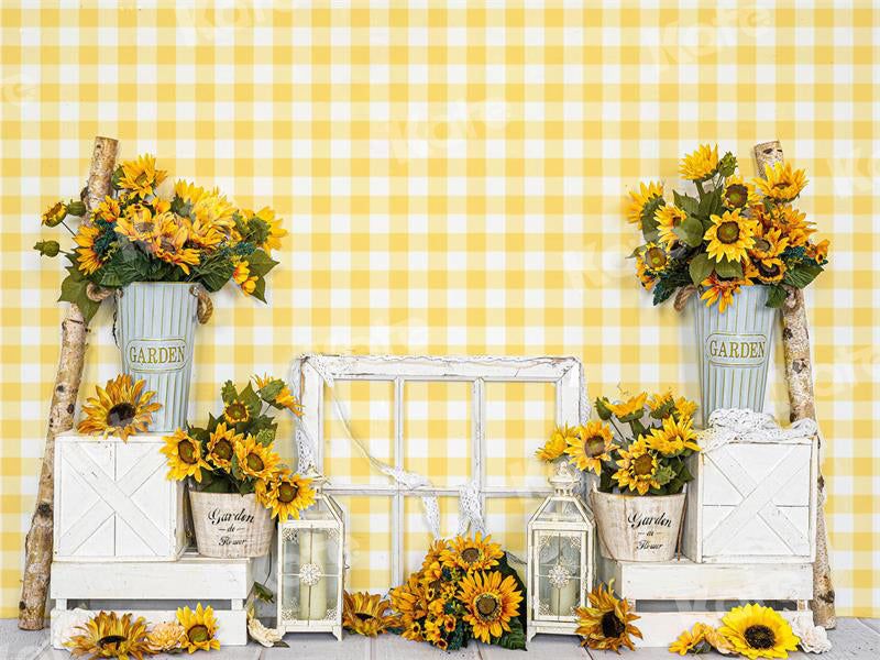 Kate Yellow and White Plaid Backdrop Summer Sunflower for Photography - Kate Backdrop AU