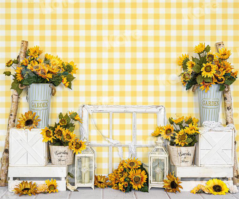 Kate Yellow and White Plaid Backdrop Summer Sunflower for Photography - Kate Backdrop AU