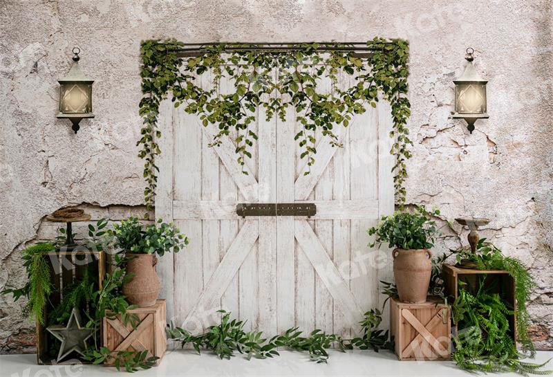 Kate White Barn Door Backdrop Green Plants for Photography - Kate Backdrop AU