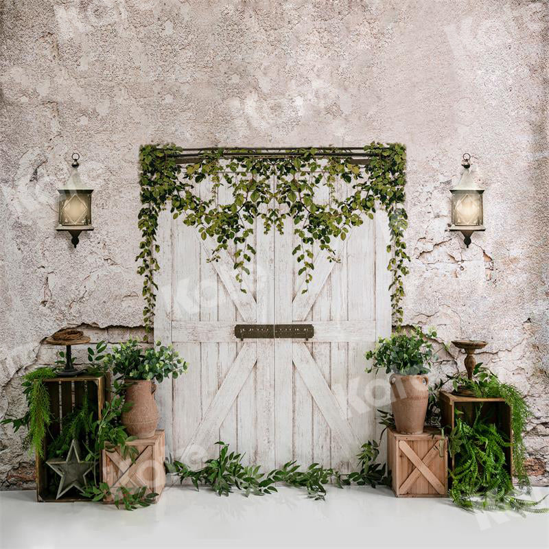 Kate White Barn Door Backdrop Green Plants for Photography - Kate Backdrop AU