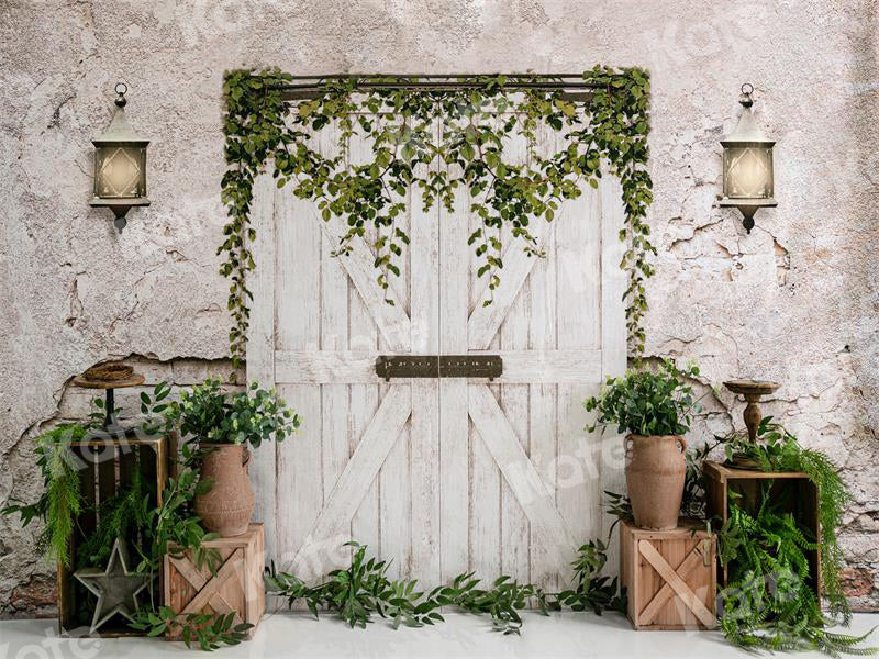 Kate White Barn Door Backdrop Green Plants for Photography - Kate Backdrop AU