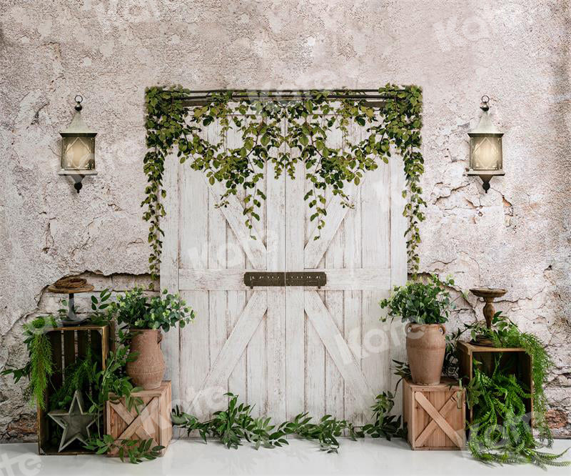 Kate White Barn Door Backdrop Green Plants for Photography - Kate Backdrop AU