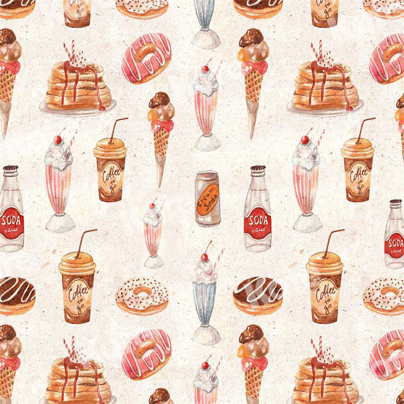 Kate Retro Delicious Party Backdrop Ice Cream Cake Drinks for Photography - Kate Backdrop AU