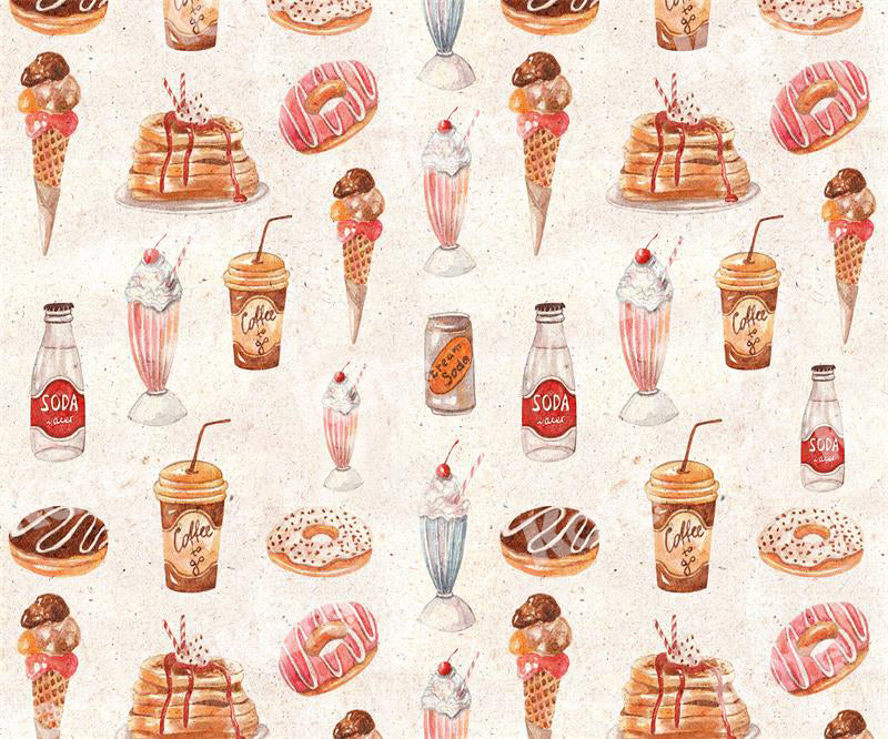 Kate Retro Delicious Party Backdrop Ice Cream Cake Drinks for Photography - Kate Backdrop AU