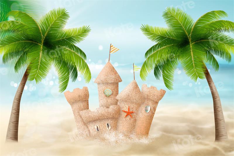 Kate Summer Backdrop Sandcastle Cartoon Sea for Photography - Kate Backdrop AU