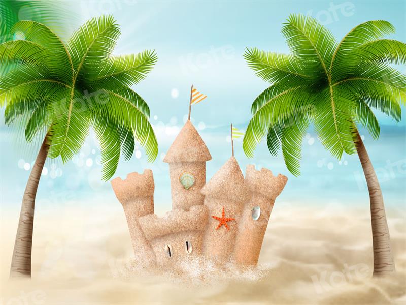 Kate Summer Backdrop Sandcastle Cartoon Sea for Photography - Kate Backdrop AU