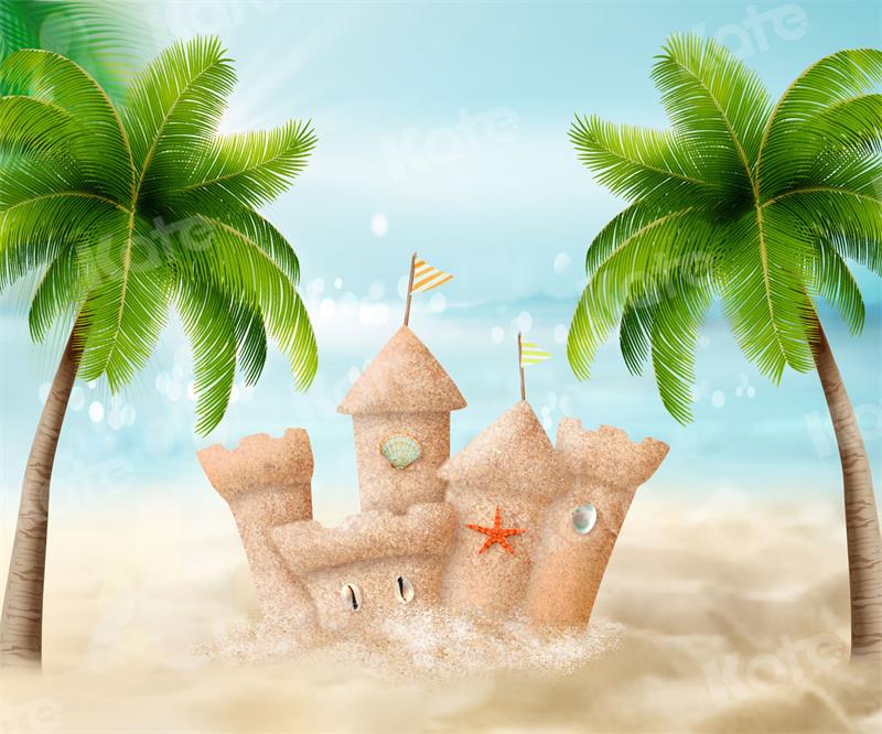 Kate Summer Backdrop Sandcastle Cartoon Sea for Photography - Kate Backdrop AU