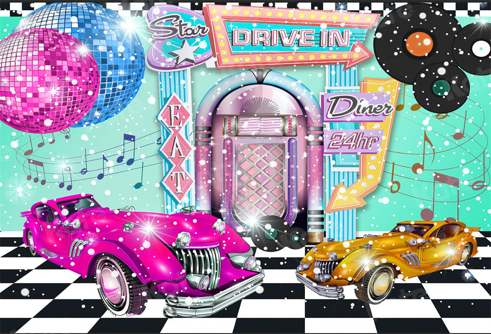 Kate Drive Dance 80's Party Disco Cars Backdrop for Photography - Kate Backdrop AU