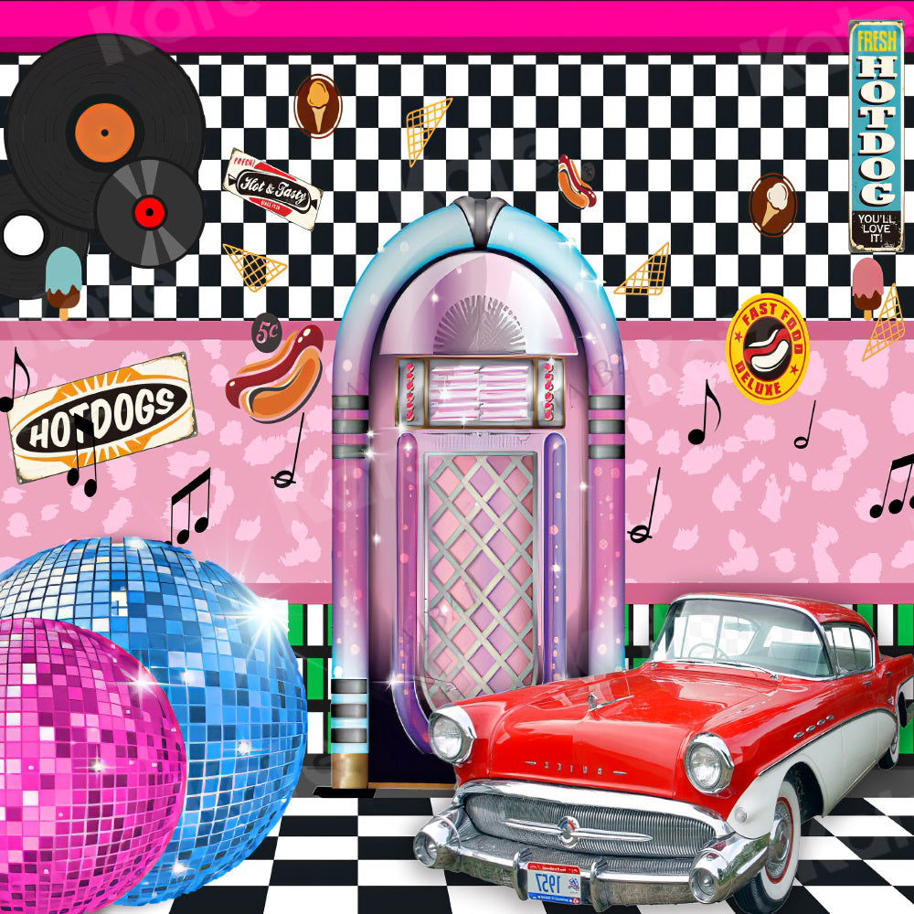 Kate Drive Dance 80's Party Backdrop Pink Disco Cars for Photography - Kate Backdrop AU